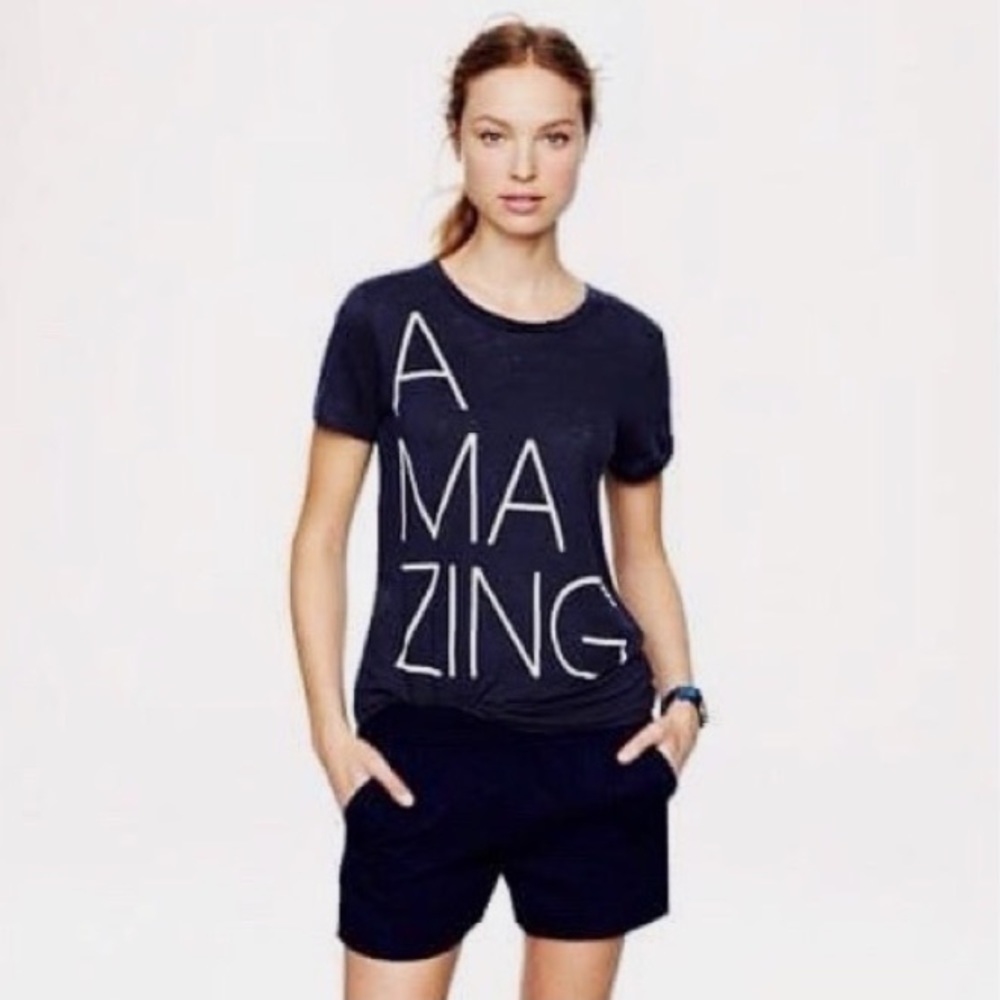 J. Crew Amazing Linen Navy Graphic Tee Shirt XS